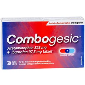 Combogesic - Double Action Acetaminophen   Ibuprofen Tablets for Acute Pain and Fever Relief - Headache and Acute Migraine Relief, Menstrual Pain Relief, Muscle Aches, Dental Pain Relief - 30 Tablets