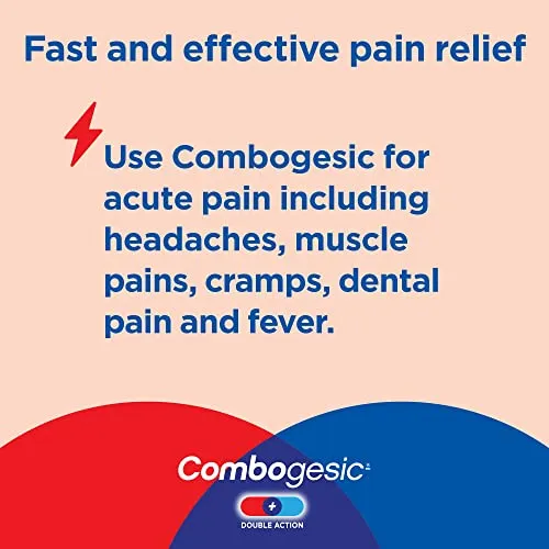 Combogesic - Double Action Acetaminophen   Ibuprofen Tablets for Acute Pain and Fever Relief - Headache and Acute Migraine Relief, Menstrual Pain Relief, Muscle Aches, Dental Pain Relief - 30 Tablets