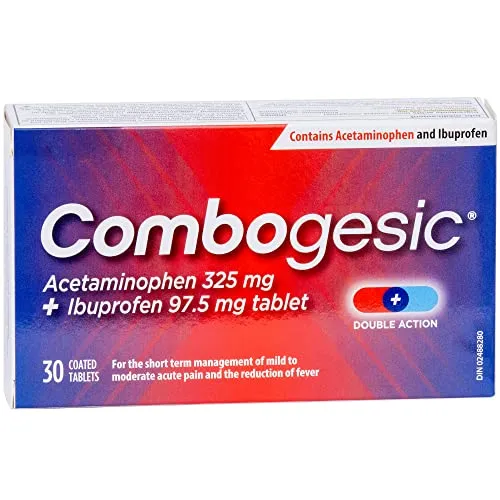 Combogesic - Double Action Acetaminophen   Ibuprofen Tablets for Acute Pain and Fever Relief - Headache and Acute Migraine Relief, Menstrual Pain Relief, Muscle Aches, Dental Pain Relief - 30 Tablets