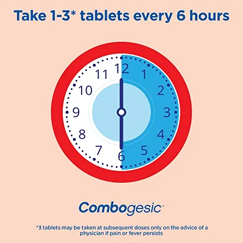 Combogesic - Double Action Acetaminophen   Ibuprofen Tablets for Acute Pain and Fever Relief - Headache and Acute Migraine Relief, Menstrual Pain Relief, Muscle Aches, Dental Pain Relief - 30 Tablets