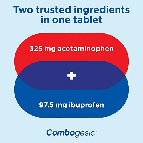Combogesic - Double Action Acetaminophen   Ibuprofen Tablets for Acute Pain and Fever Relief - Headache and Acute Migraine Relief, Menstrual Pain Relief, Muscle Aches, Dental Pain Relief - 30 Tablets