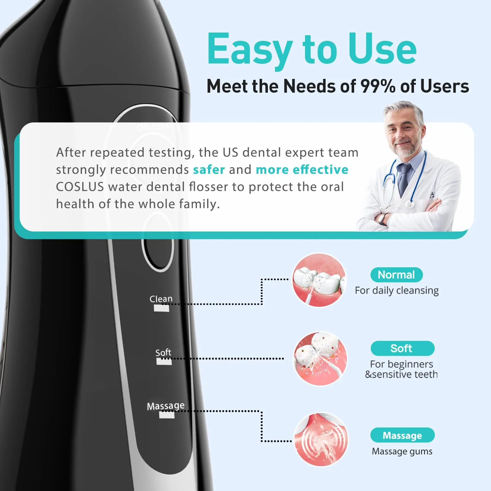 COSLUS Water Dental Flosser Teeth Pick: Portable Cordless Oral Irrigator 300ML Rechargeable Travel Irrigation Cleaner IPX7 Waterproof Electric Waterflosser Flossing Machine for Teeth Cleaning F5020E