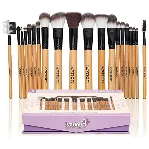 Cosmetics 20 Pieces Natural Facial Makeup Brush Set w/ Leather Pouch