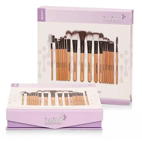 Cosmetics 20 Pieces Natural Facial Makeup Brush Set w/ Leather Pouch