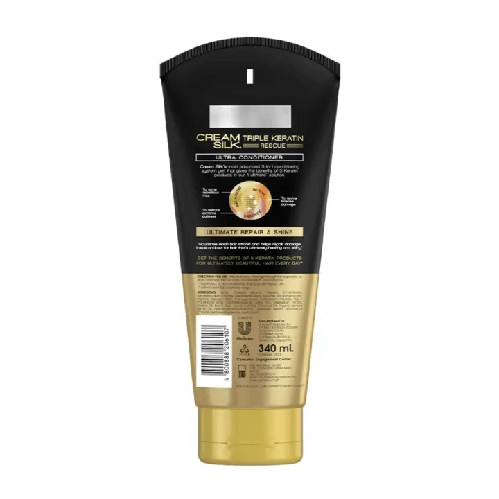 Cream Silk Triple Keratin Rescue Ultra Conditioner Repair & Shine - 340ml