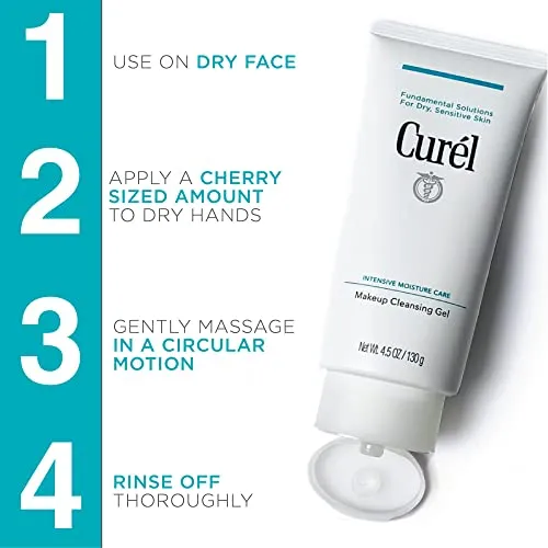 Curel Japanese Skin Care Makeup Cleansing Gel, Gentle Facial Cleanser for Dry, Sensitive Skin, pH-Balanced and Fragrance-Free Japanese Skincare, 4.5 oz (Step 1 of 2-Step Skincare)