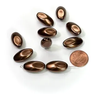 Czech Fancy Flattened Olive Glass Pearls 22x12mm Brown Pearl color 10 pieces CL169