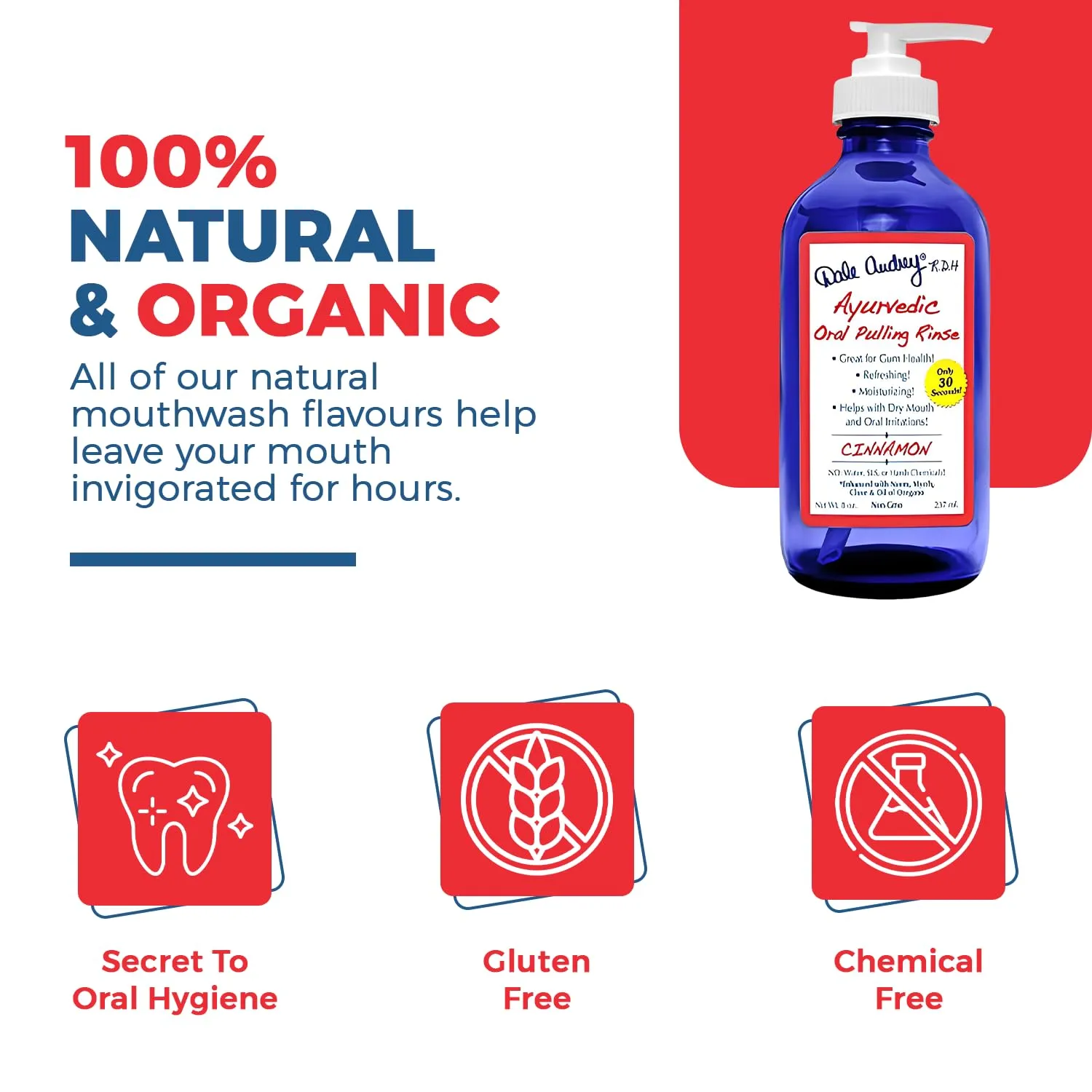Dale Audrey Natural Oil Pulling for Teeth and Gums | Cinnamon Flavoured Oral Rinse Mouthwash for Bad Breath | Organic Essential Oils to Whitening Teeth & Freshen Breath | (16oz)