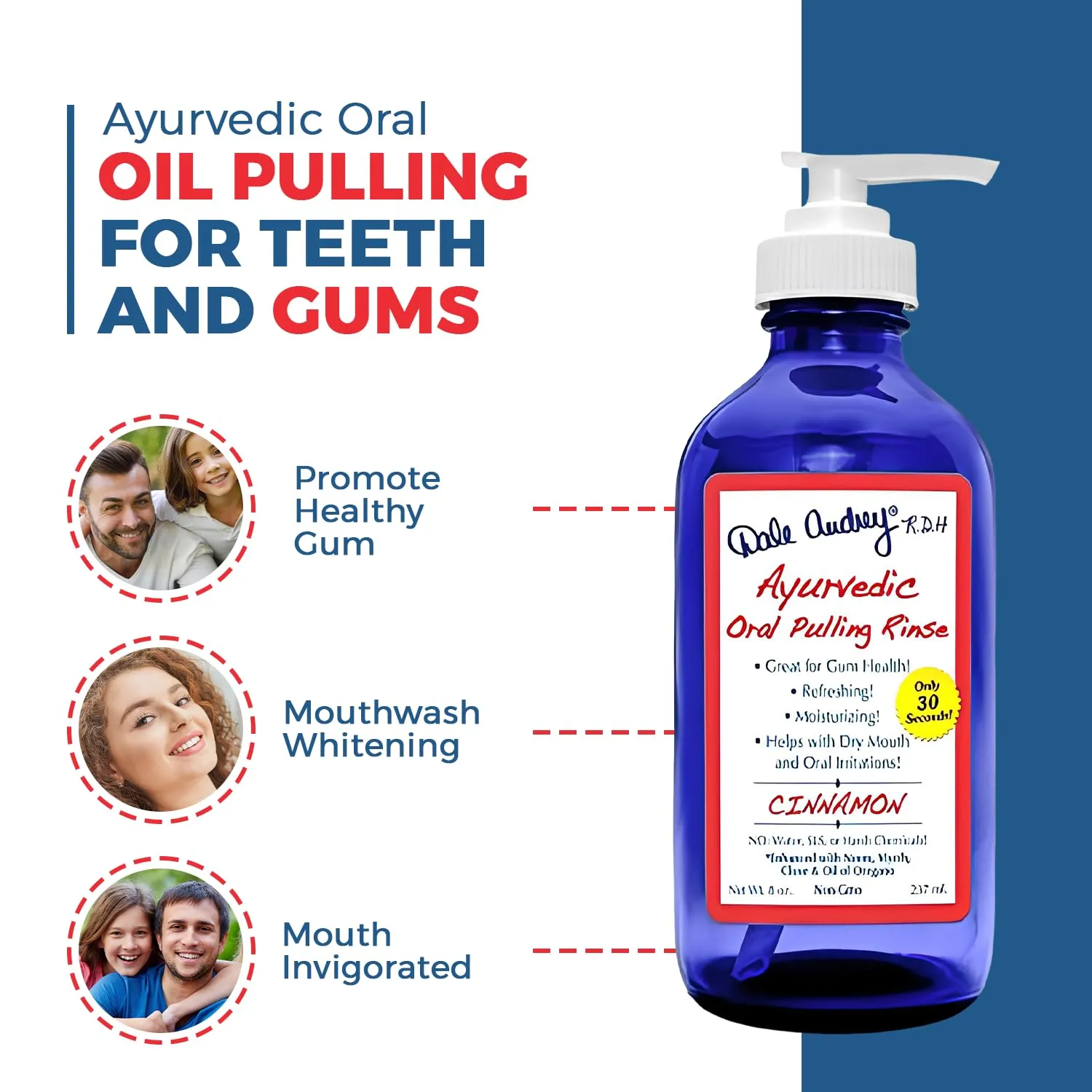 Dale Audrey Natural Oil Pulling for Teeth and Gums | Cinnamon Flavoured Oral Rinse Mouthwash for Bad Breath | Organic Essential Oils to Whitening Teeth & Freshen Breath | (16oz)