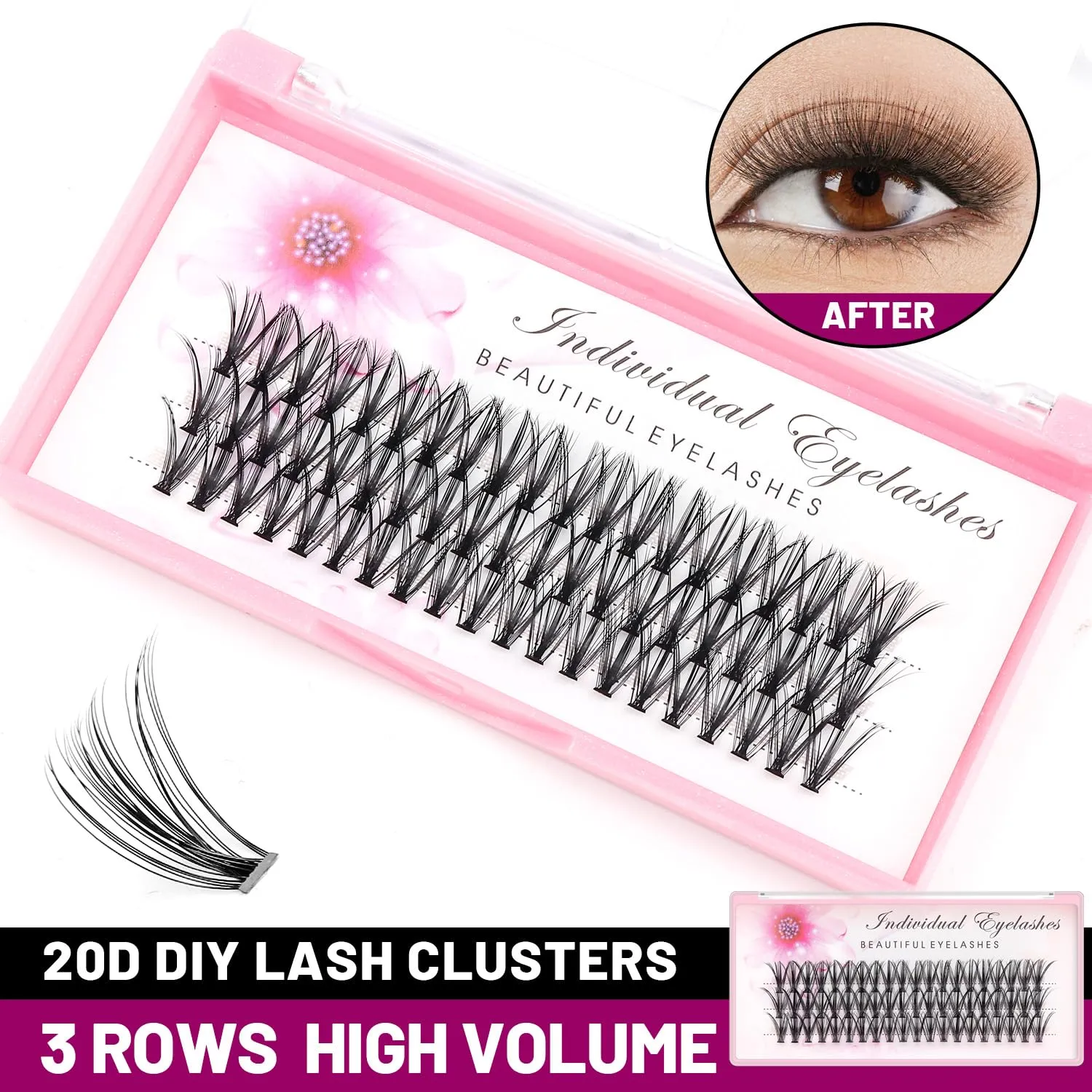 Dedila 8/10/12/14/16/17/18/20mm 60pcs 20 Root Grafting Individual False Eyelashes Mink Natural Long Eye Lashes Cluster Extension Makeup Beauty Fake Eyelash (5Boxes-16mm)