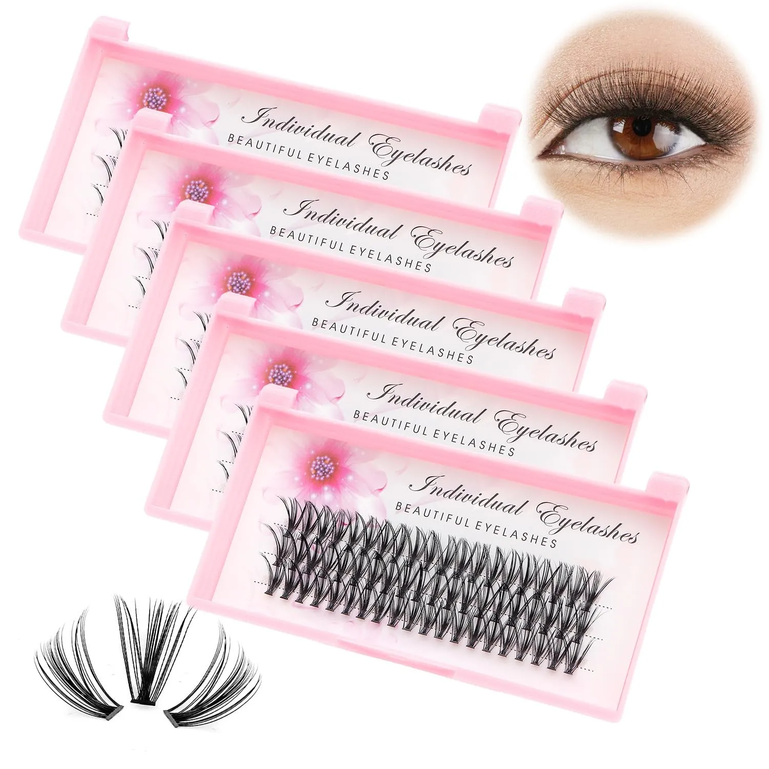 Dedila 8/10/12/14/16/17/18/20mm 60pcs 20 Root Grafting Individual False Eyelashes Mink Natural Long Eye Lashes Cluster Extension Makeup Beauty Fake Eyelash (5Boxes-16mm)