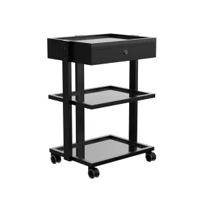 DELUXE Beauty Trolley with 3 Tier Glass Shelves and Locking Drawer (1040A)
