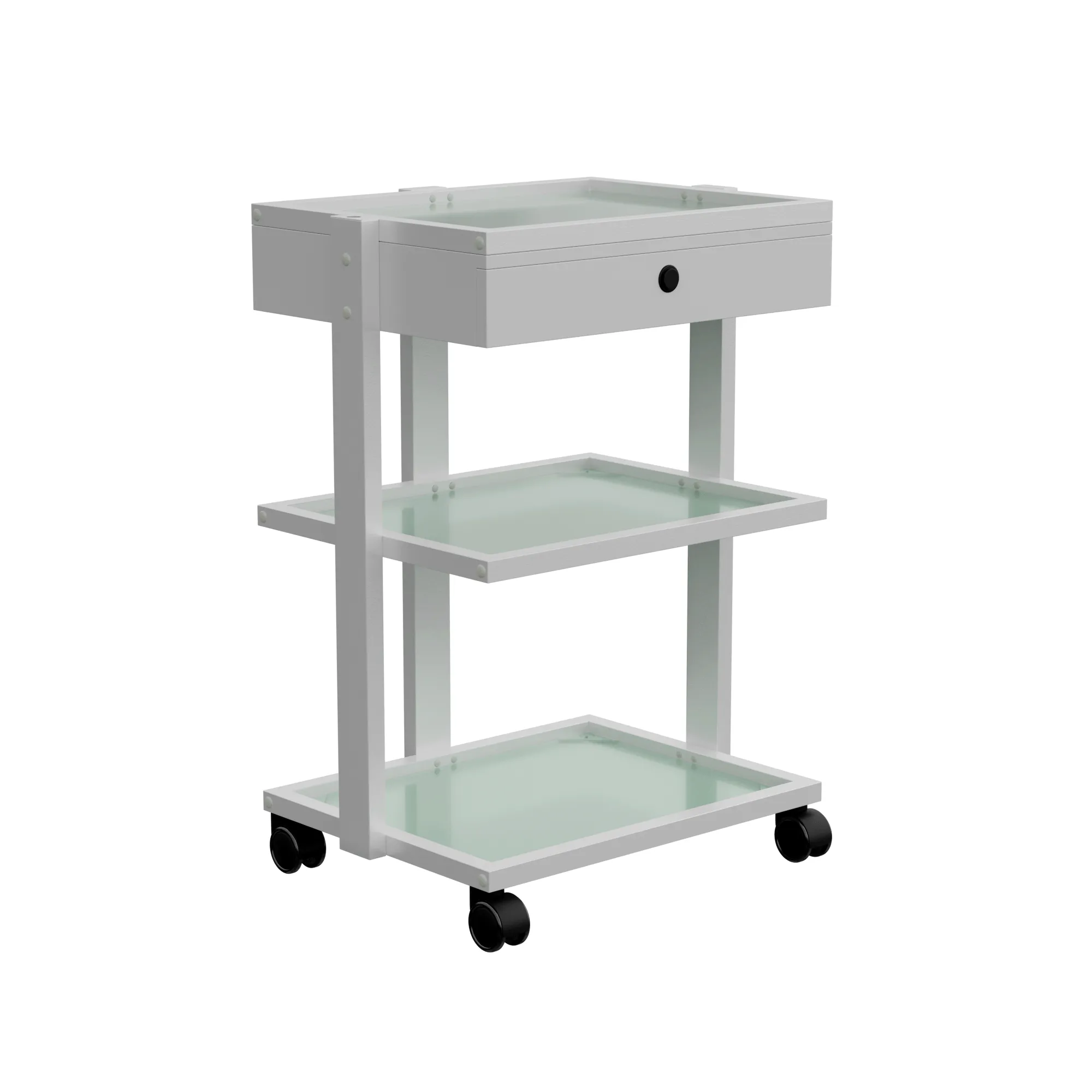 DELUXE Beauty Trolley with 3 Tier Glass Shelves and Locking Drawer (1040A)