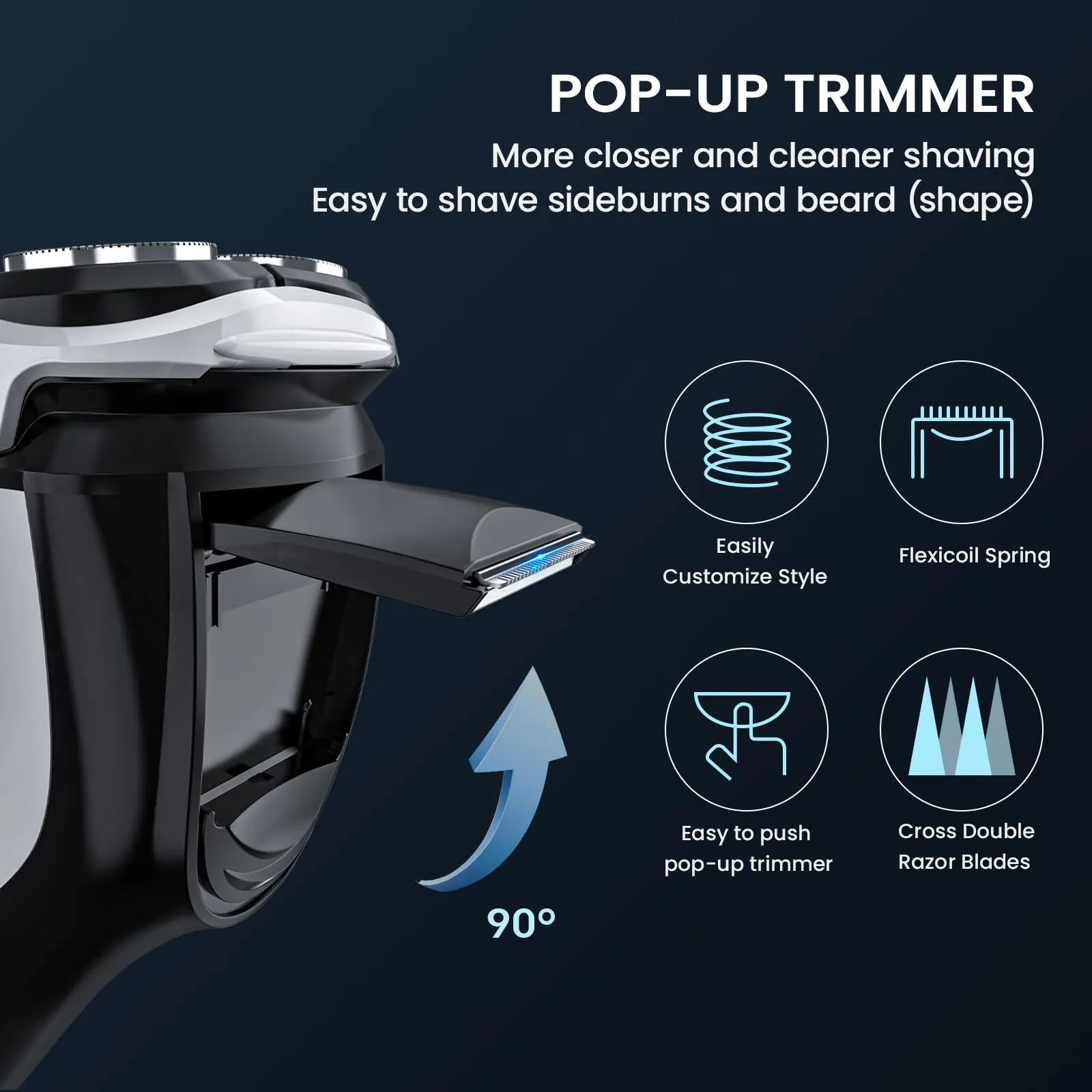 Electric Razor for Men, SweetLF Electric Shaver 100% Waterproof/Rechargeable/Cord and Cordless Floating Head Men’s Electric Shavers with pop-up Beard Trimmer (Navy Blue)