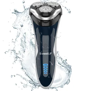 Electric Razor for Men, SweetLF Electric Shaver 100% Waterproof/Rechargeable/Cord and Cordless Floating Head Men’s Electric Shavers with pop-up Beard Trimmer (Navy Blue)