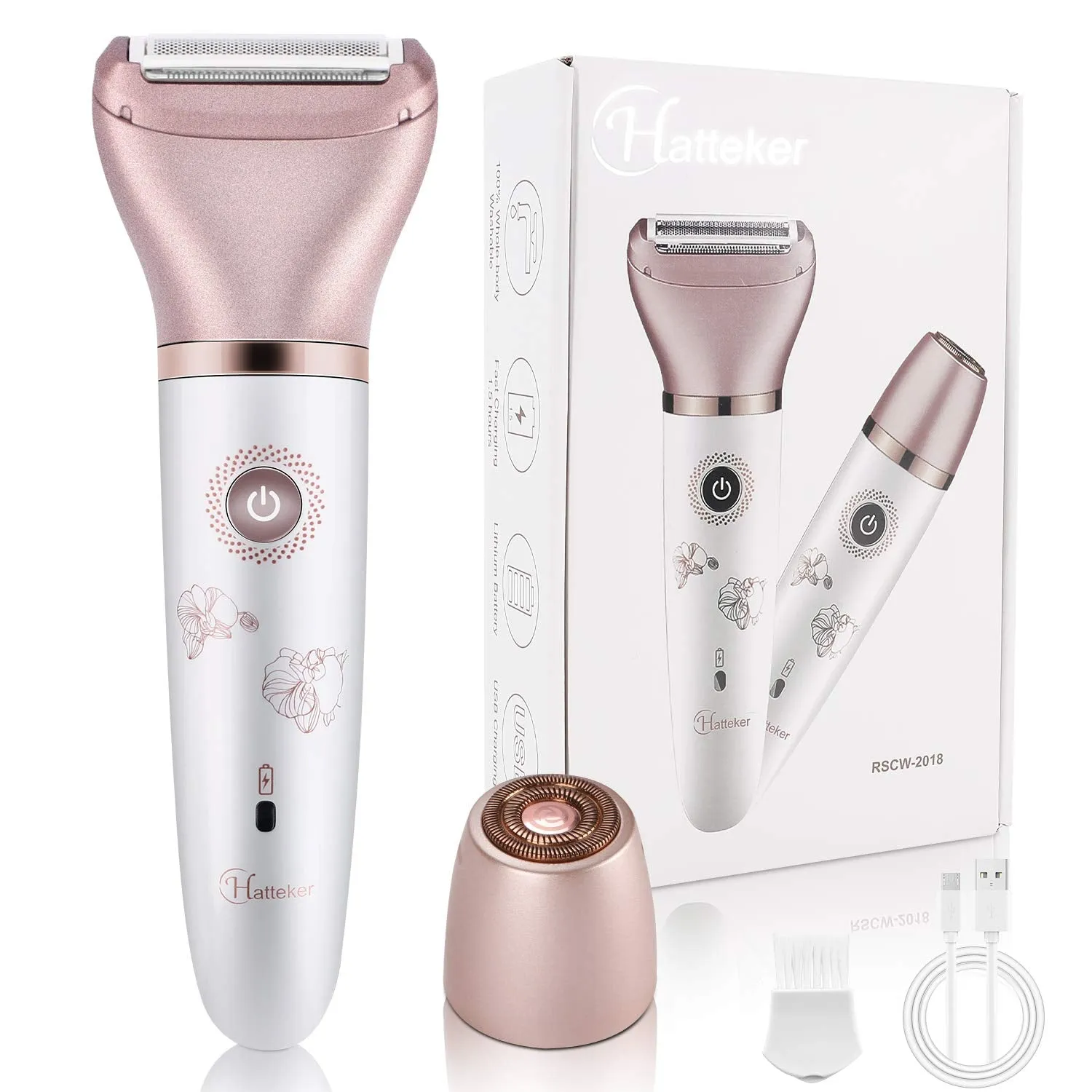 Electric Razor for Women - Painless 2-in-1 Shaver for Women Hair Remover for Face, Legs and Underarm Wet & Dry, Portable Bikini Trimmer, Lady Hair Removal with 2 Trimmer Heads- Micro USB Recharge