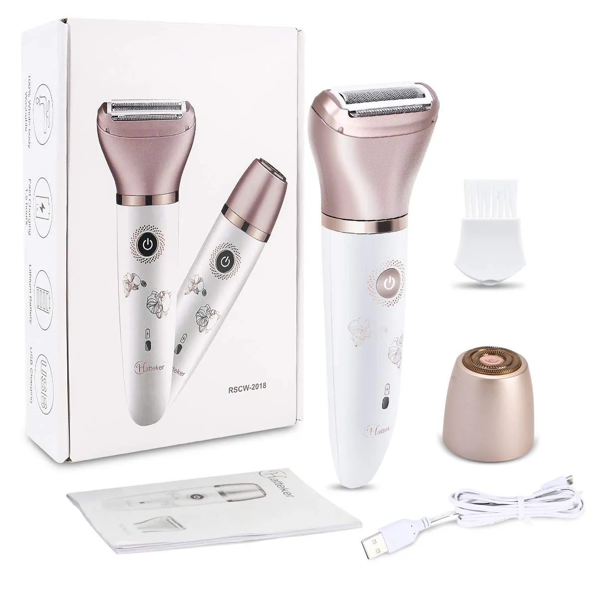 Electric Razor for Women - Painless 2-in-1 Shaver for Women Hair Remover for Face, Legs and Underarm Wet & Dry, Portable Bikini Trimmer, Lady Hair Removal with 2 Trimmer Heads- Micro USB Recharge