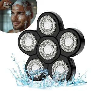 Electric Shaver Replacement Heads 6D - 6 Blades Head Shaver Replacement Heads Universal Stainless Steel Rotary Blade Refills for Bald Head Razor for Men (6 Heads Black)