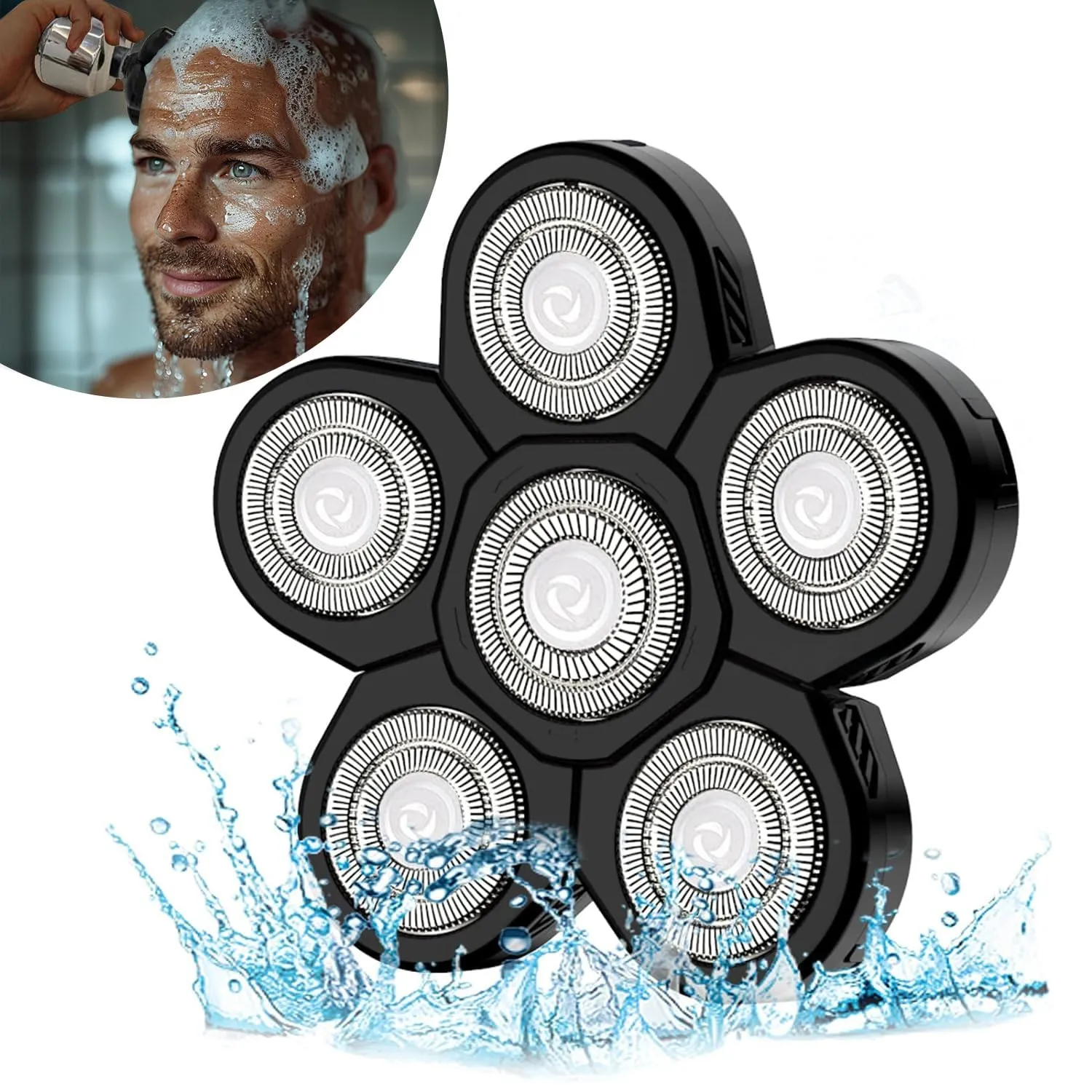 Electric Shaver Replacement Heads 6D - 6 Blades Head Shaver Replacement Heads Universal Stainless Steel Rotary Blade Refills for Bald Head Razor for Men (6 Heads Black)