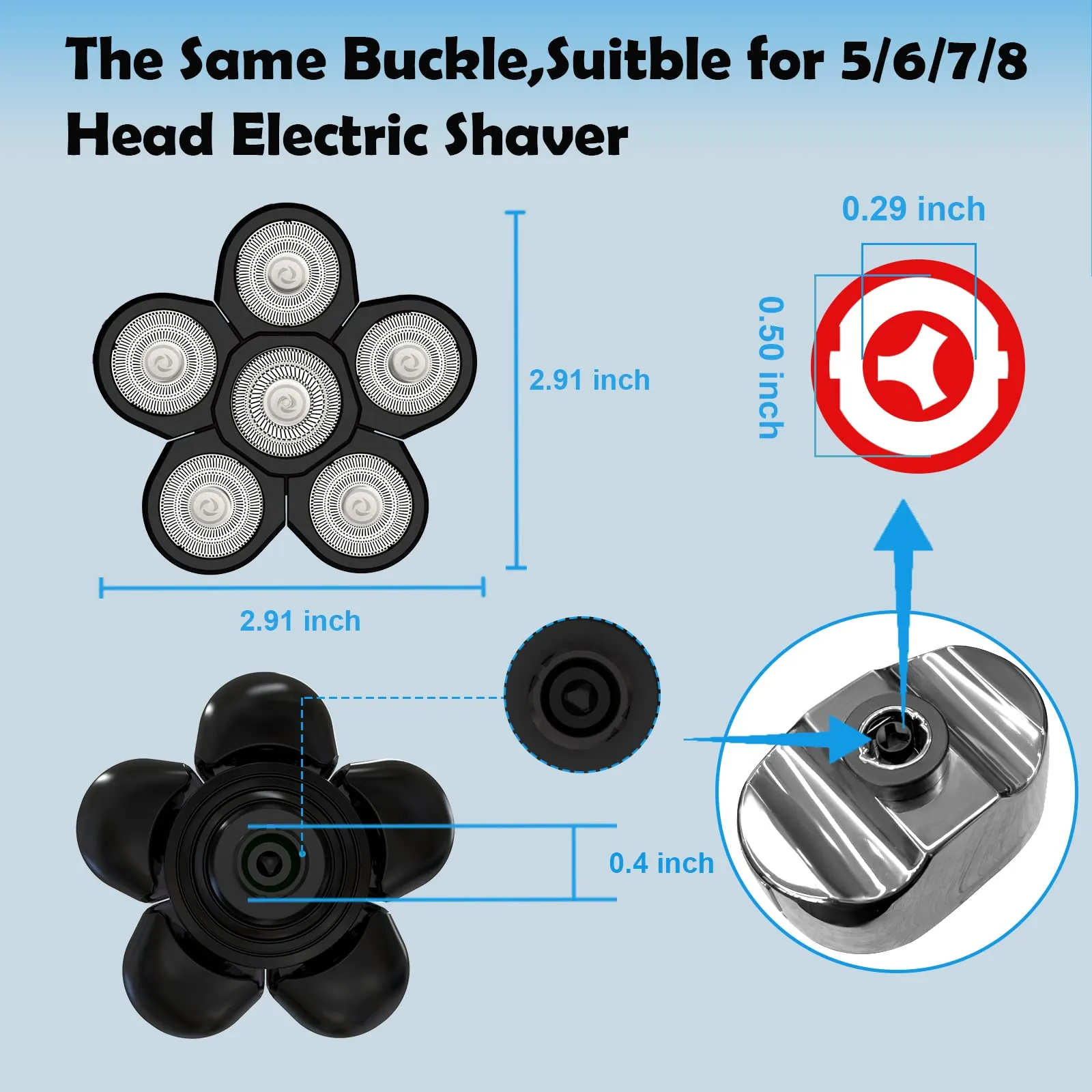 Electric Shaver Replacement Heads 6D - 6 Blades Head Shaver Replacement Heads Universal Stainless Steel Rotary Blade Refills for Bald Head Razor for Men (6 Heads Black)