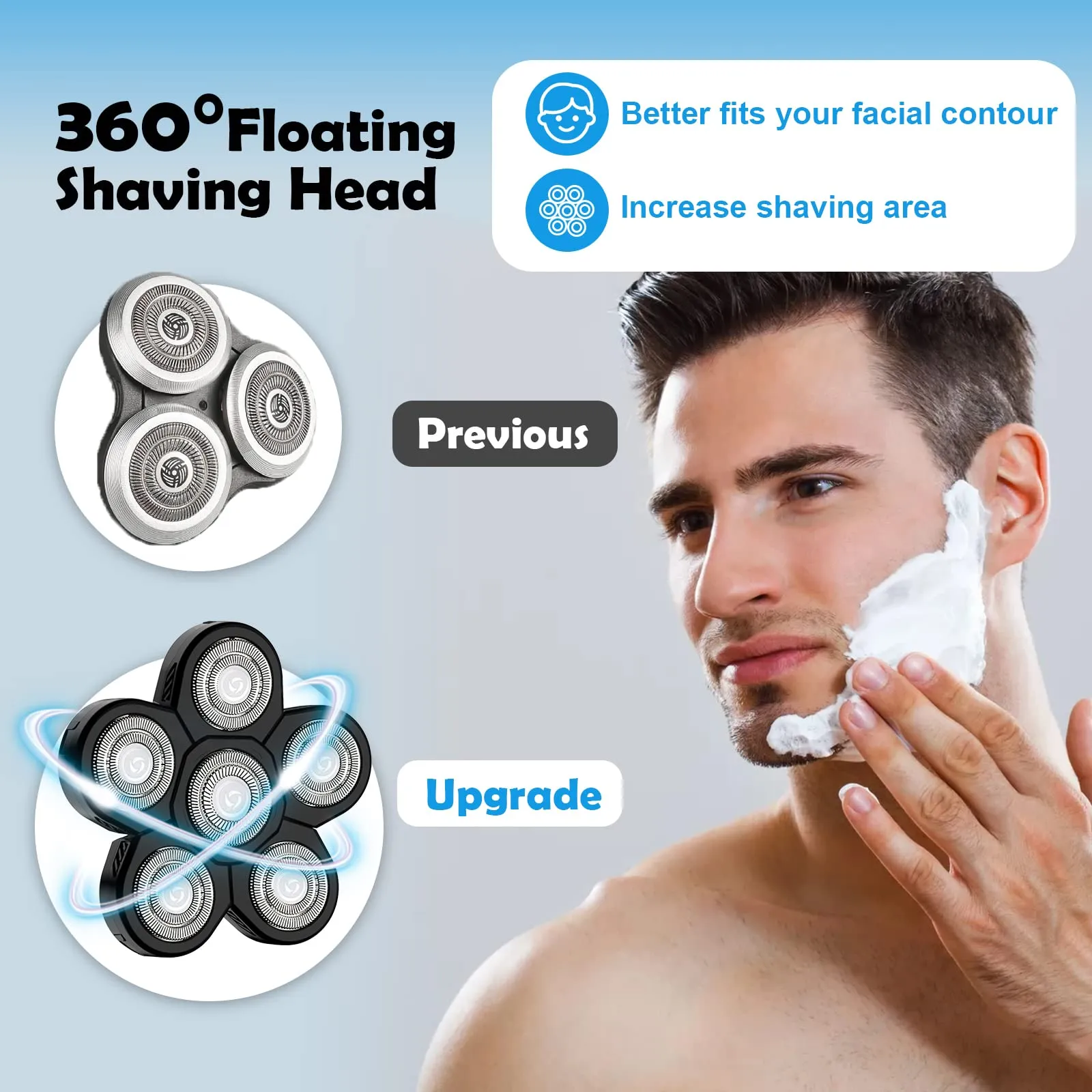 Electric Shaver Replacement Heads 6D - 6 Blades Head Shaver Replacement Heads Universal Stainless Steel Rotary Blade Refills for Bald Head Razor for Men (6 Heads Black)