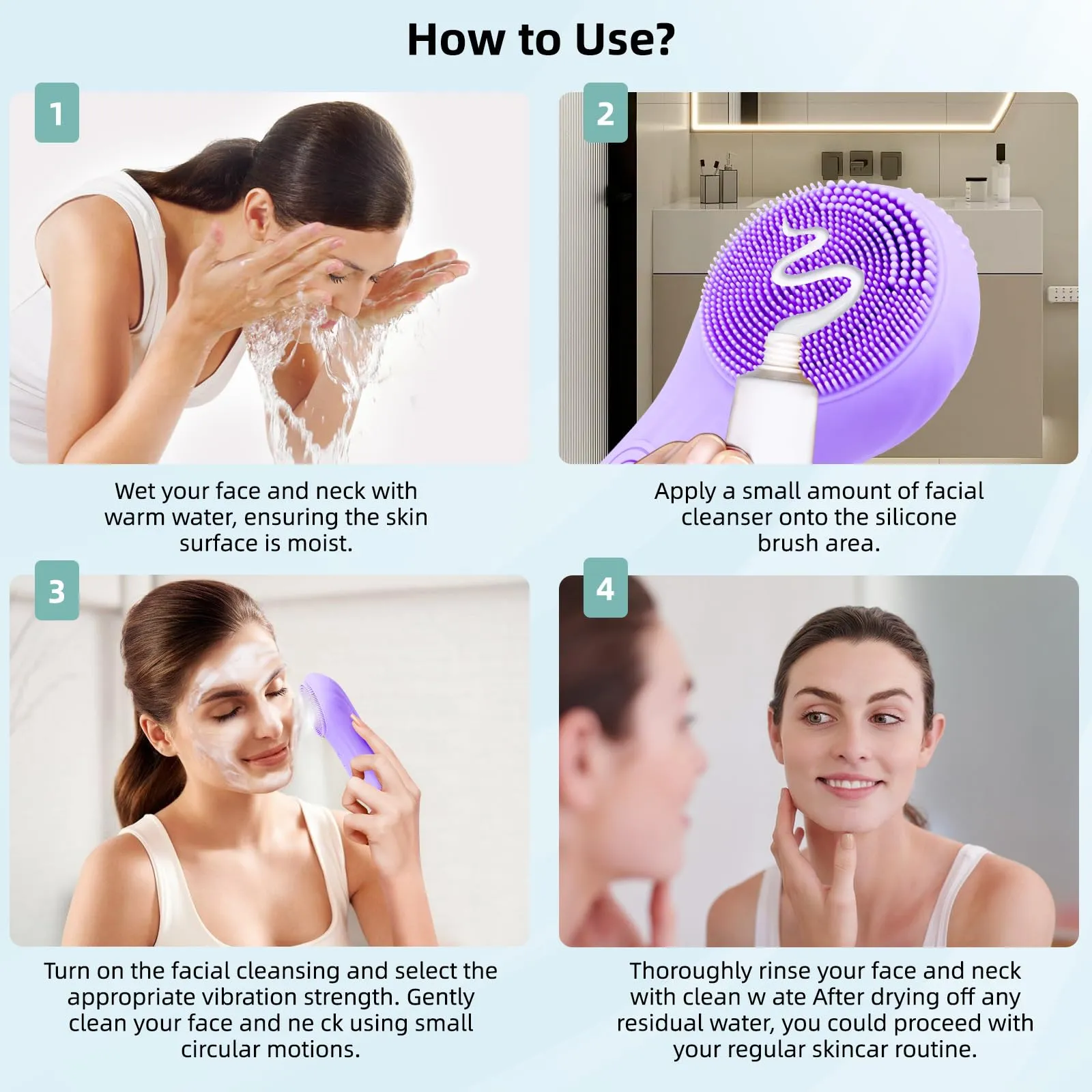 Electric Silicone Facial Brushes for Cleaning and Exfoliating,Electric Face Scrubber with Waterproof and Rechargeable Facial Skin Care for Women and Men