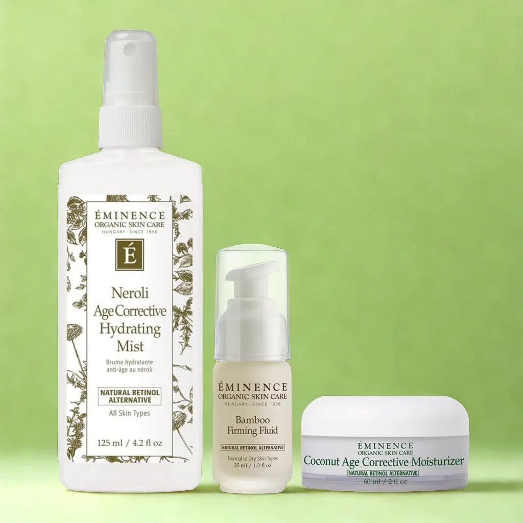 Eminence Organics Natural Retinol Trio (Bamboo Firming Fluid   Coconut Age Corrective Moisturizer   Neroli Age Corrective Hydrating Mist)
