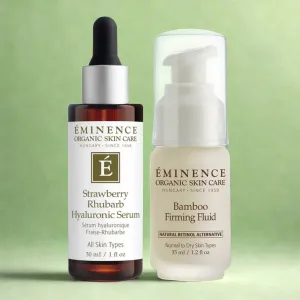 Eminence Organics Refresh and Glow Bundle (Bamboo Firming Fluid   Strawberry Rhubarb Hyaluronic Serum)