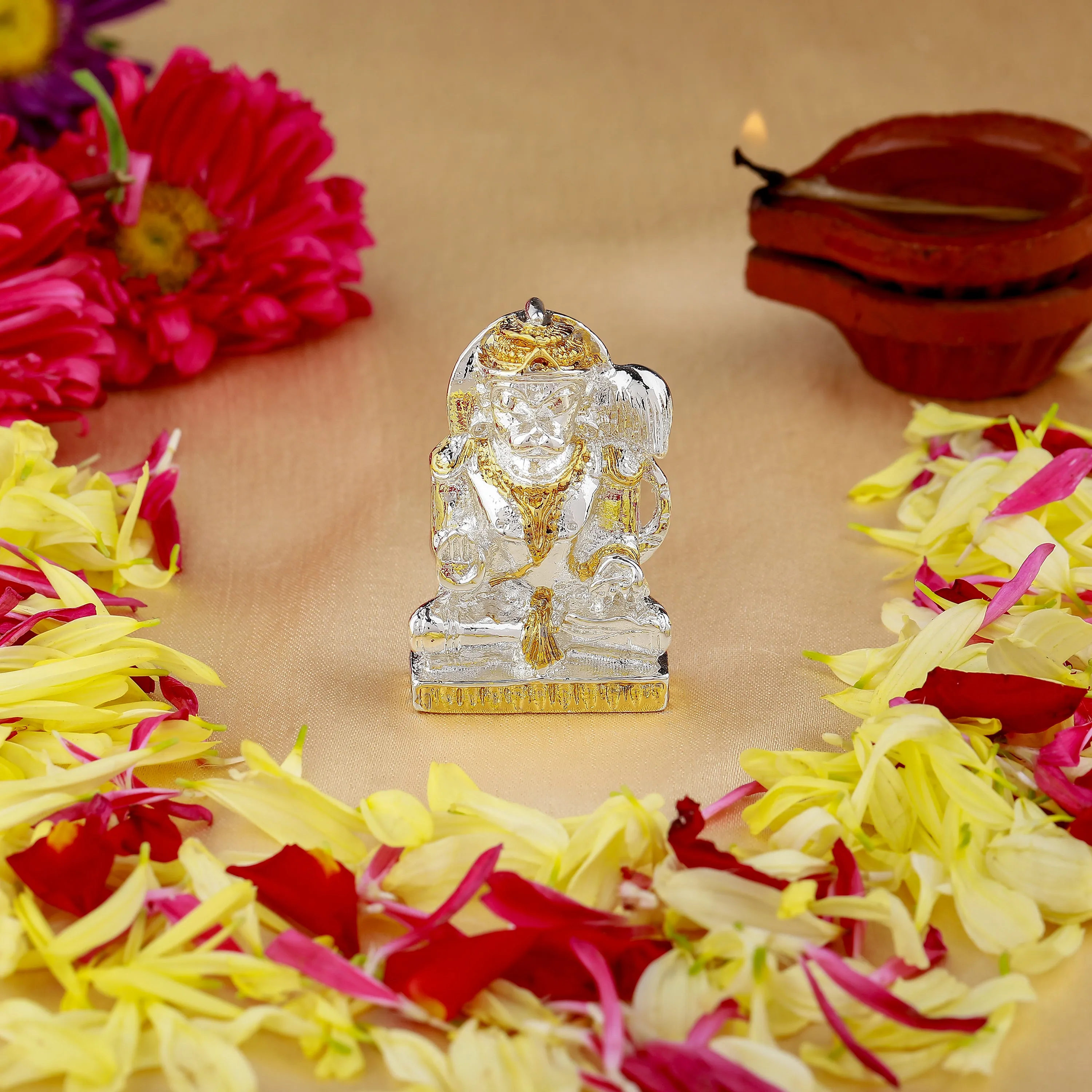 Estele Gold & Rhodium Plated Hanuman Ashirwad Idol for Home Decor/ Car Decor.