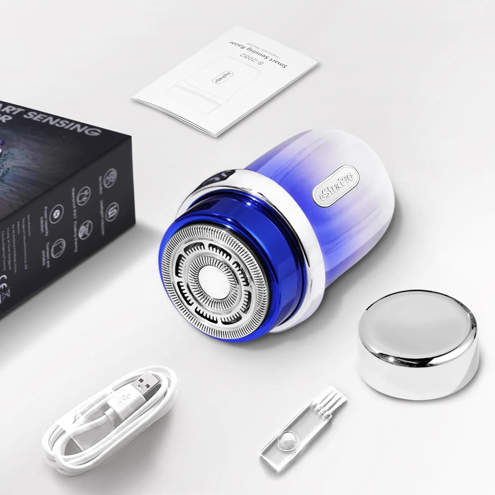 eStraPro Mini Smart Sensor Electric Shaver IPX7 Watertight,Triple Floating Blade System, Completely Removes Facial Hair,Efficient and Comfortable Shaving Experience, Portable Design(Gun)