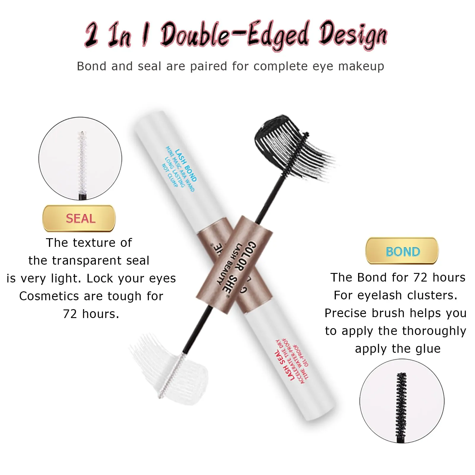 Eyelash Extension kit, COLOR SHE Bond and Seal with 72 Pcs 8-16mm Mix Individual Lashes Clusters and Remover and Tweezers Set, DIY Comfortable Eyelash Extensions Glue Sealant and Aftercare Tool (B04D)