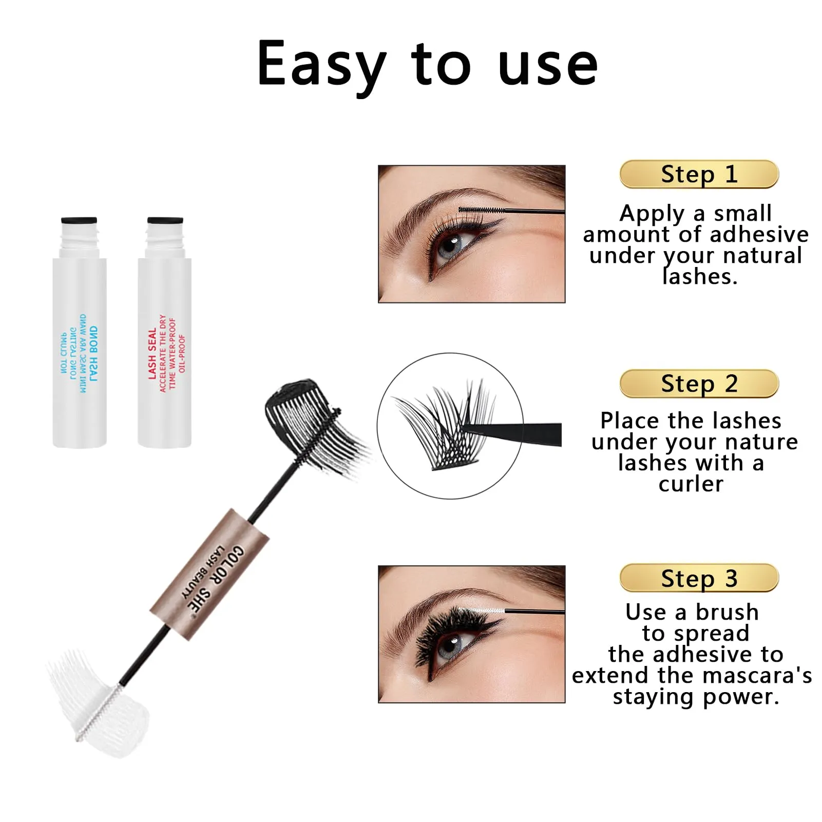 Eyelash Extension kit, COLOR SHE Bond and Seal with 72 Pcs 8-16mm Mix Individual Lashes Clusters and Remover and Tweezers Set, DIY Comfortable Eyelash Extensions Glue Sealant and Aftercare Tool (B04D)