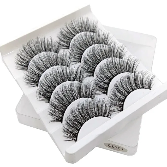 Eyes Dancing 5Pairs 3D Faux Mink Hair Lashes Natural/