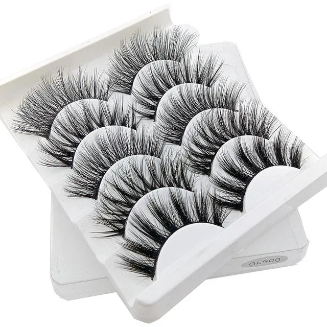 Eyes Dancing 5Pairs 3D Faux Mink Hair Lashes Natural/