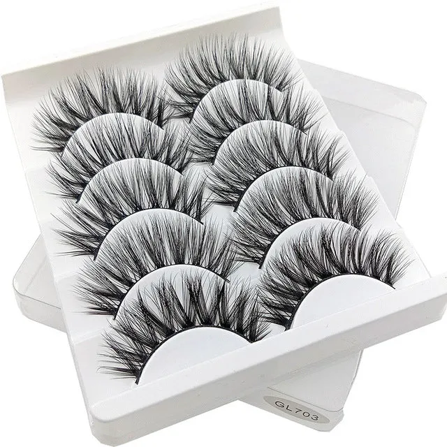 Eyes Dancing 5Pairs 3D Faux Mink Hair Lashes Natural/