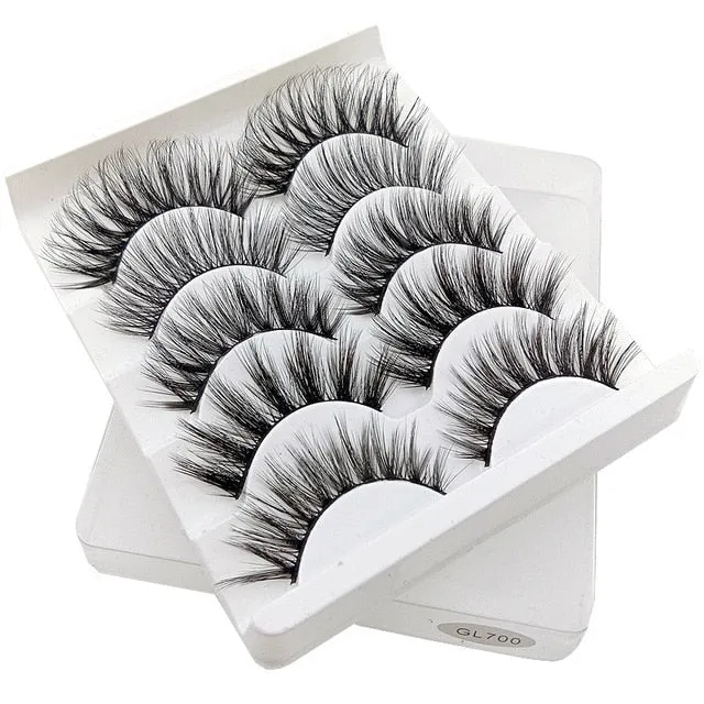 Eyes Dancing 5Pairs 3D Faux Mink Hair Lashes Natural/
