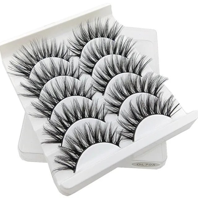 Eyes Dancing 5Pairs 3D Faux Mink Hair Lashes Natural/