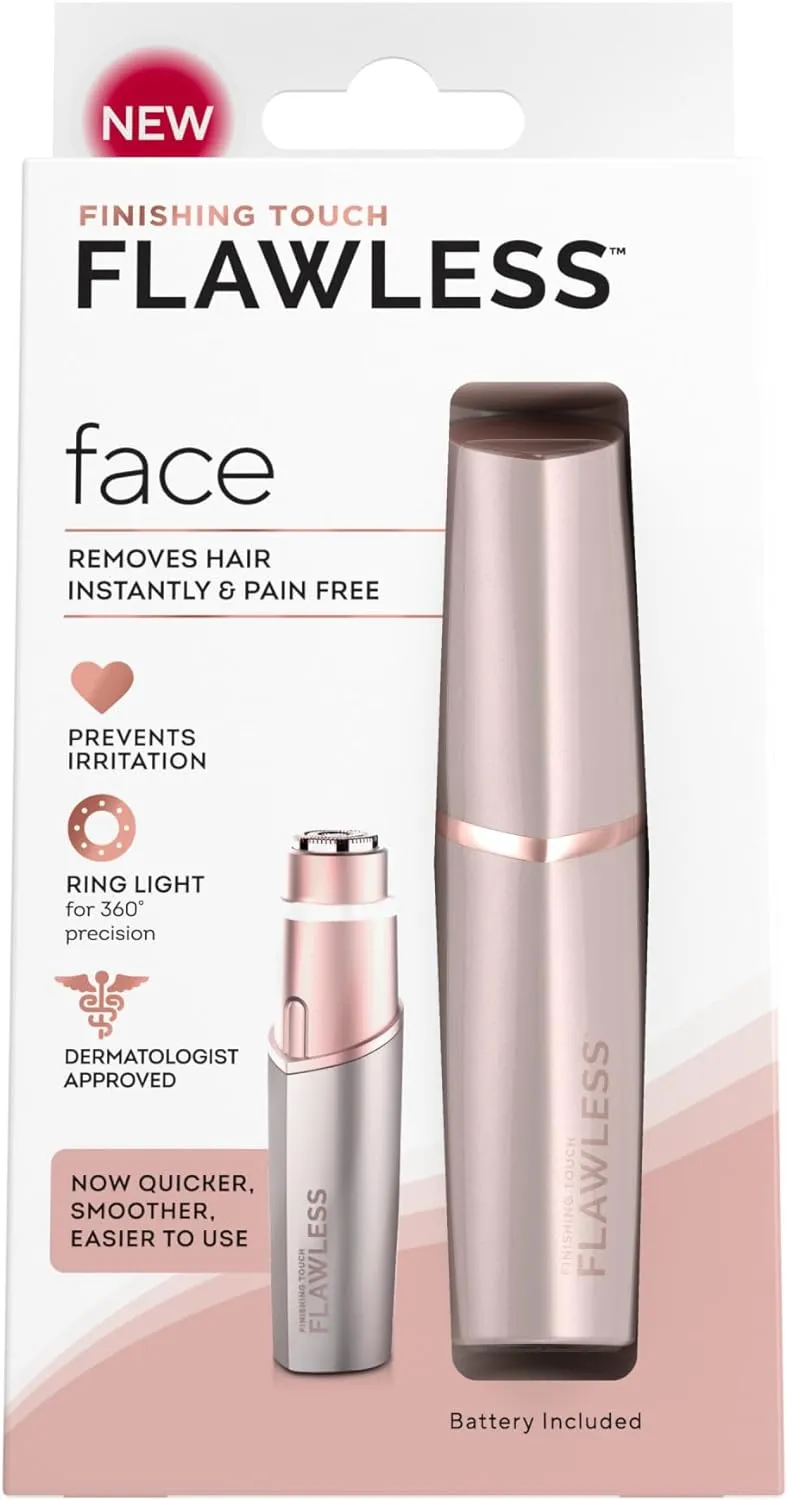 Finishing Touch Flawless Facial Hair Remover for Women, Rose Gold Electric Face Razor with LED Light, Recyclable Packaging