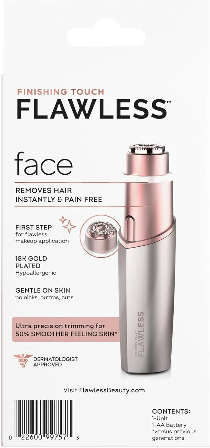 Finishing Touch Flawless Facial Hair Remover for Women, Rose Gold Electric Face Razor with LED Light, Recyclable Packaging