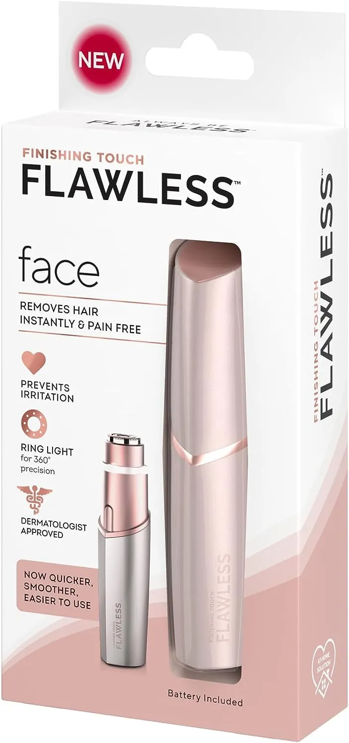 Finishing Touch Flawless Facial Hair Remover for Women, Rose Gold Electric Face Razor with LED Light, Recyclable Packaging