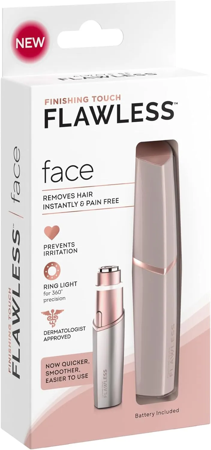 Finishing Touch Flawless Facial Hair Remover for Women, Rose Gold Electric Face Razor with LED Light, Recyclable Packaging