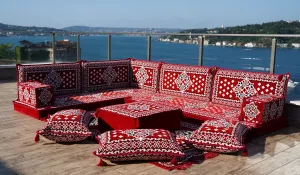 Floral Patterned Seating Set, Indoor Floor Couch, Modular Design Floor Cushion, Garden Sofa Set