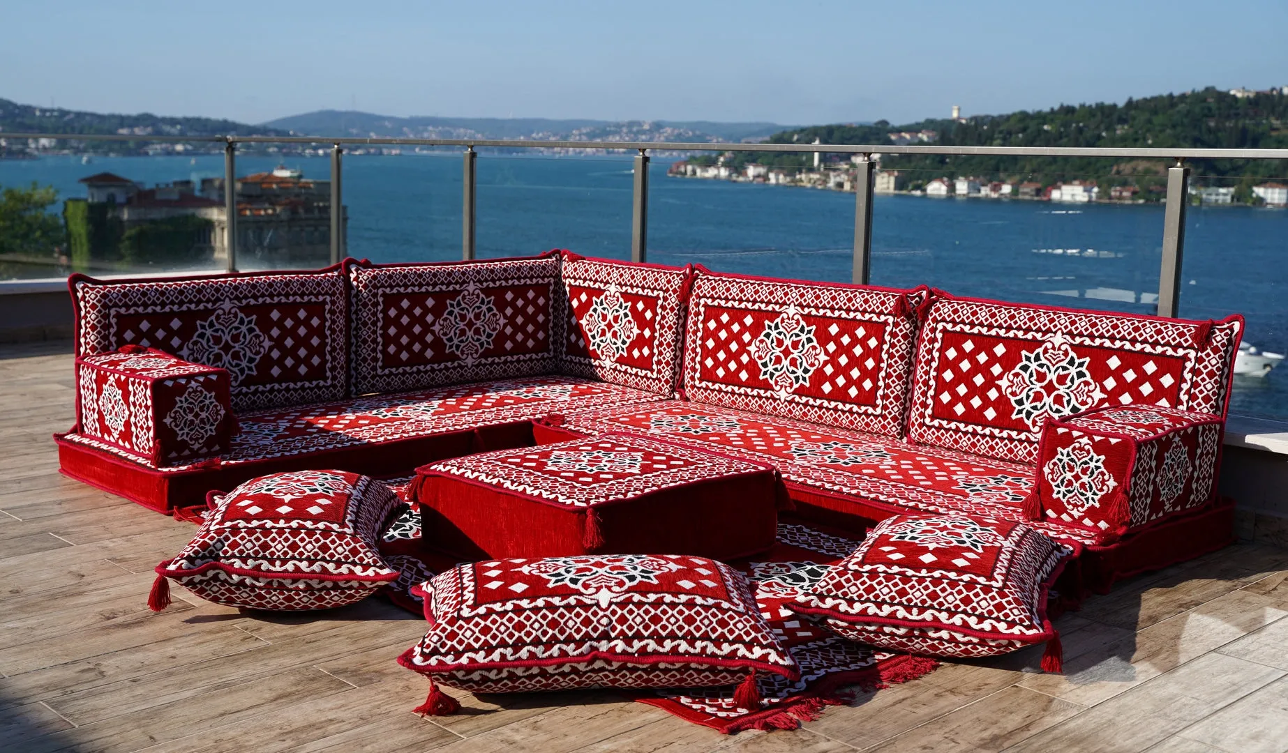 Floral Patterned Seating Set, Indoor Floor Couch, Modular Design Floor Cushion, Garden Sofa Set