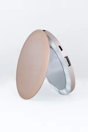 FREE SHIPPING:: Sand Gold LED Lighted Portable Charger Compact Mirror :: CHARM BEYOND Series