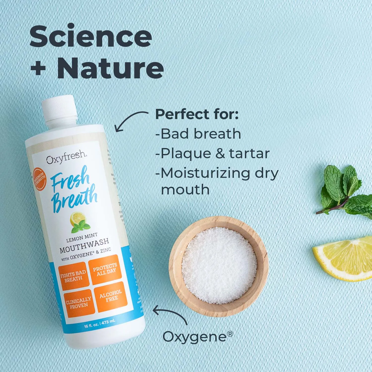 Fresh Breath Lemon Mint Mouthwash | 24 Hr Protection | Fluoride Free