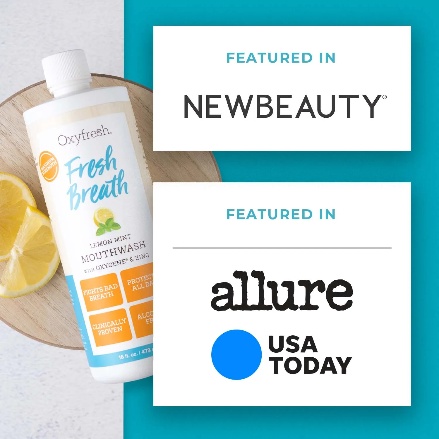 Fresh Breath Lemon Mint Mouthwash | 24 Hr Protection | Fluoride Free