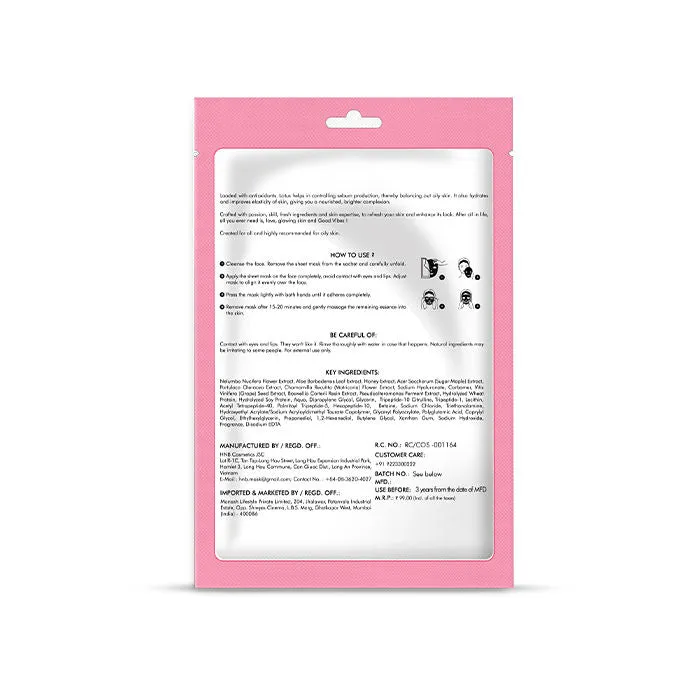 Good Vibes Lotus Oil Control Sheet Mask | Hydrating, Moisturizing, Oil Control, Soothing | No Animal Testing (20 ml)