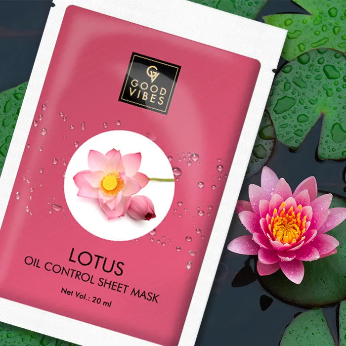 Good Vibes Lotus Oil Control Sheet Mask | Hydrating, Moisturizing, Oil Control, Soothing | No Animal Testing (20 ml)