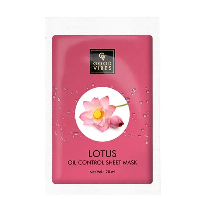 Good Vibes Lotus Oil Control Sheet Mask | Hydrating, Moisturizing, Oil Control, Soothing | No Animal Testing (20 ml)