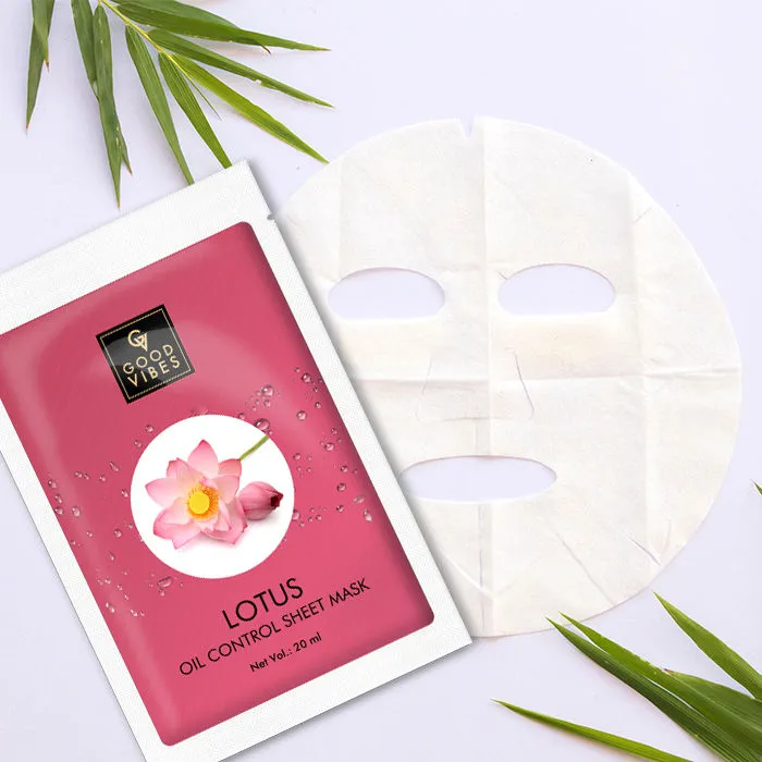 Good Vibes Lotus Oil Control Sheet Mask | Hydrating, Moisturizing, Oil Control, Soothing | No Animal Testing (20 ml)